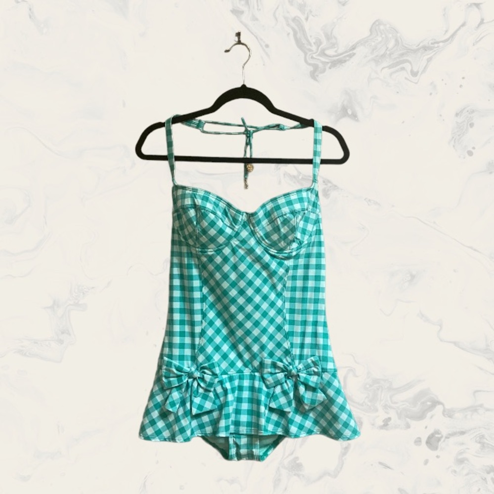 Juicy Couture Aqua Checkered One Piece Swimsuit